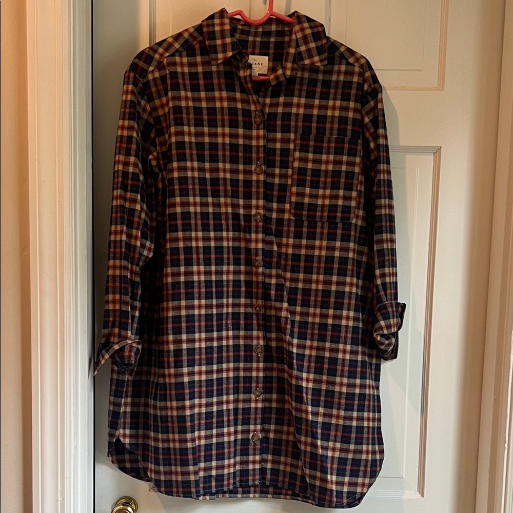 Sezane Navy and cream Plaid Button Down Shirt